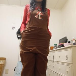 Brown mushroom overalls